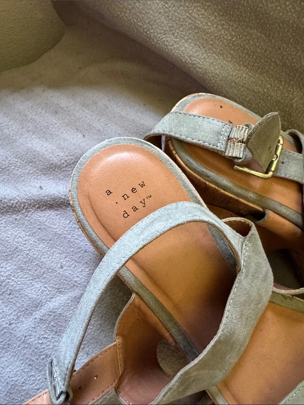 a new day Gray Suede Cork Wedge Sandals